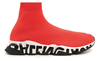 Кроссовки-носки Balenciaga Speed красные с надписью