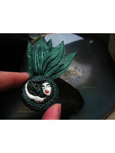 Авторская брошь с русалкой - "Спящая русалочка" из термоглины с микробисером и шёлком