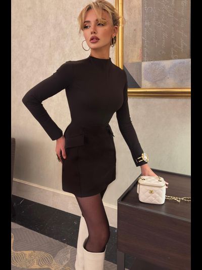 Платье мини с длинным рукавом (коричневый)