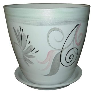 Белый стильный цветочный горшок из керамики диаметр 15 см с абстрактным рисунком