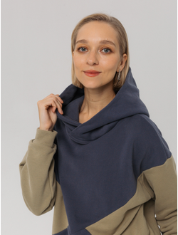 Худи  колорблок хлопковый велюр (черничный)