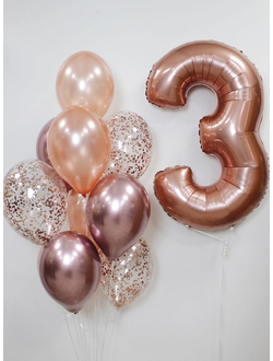 Набор шаров с гелием "Розовое золото с цифрой"
