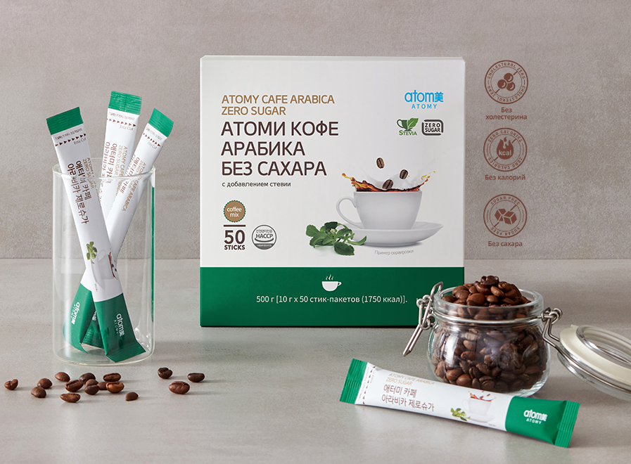 Атоми Кофе Арабика без сахара, 500 г (50 пакетов)
