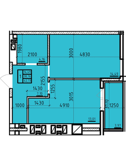 Однокомнатная 42.73 кв.м. ЦЕНА: