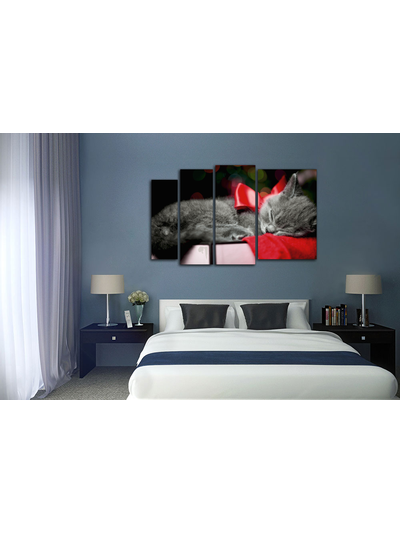 Модульная картина "Кот с красным бантиком"