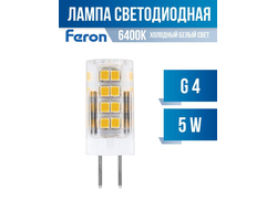 Лампа  Feron G4 230V 5W(500lm) 6400K 6K 45x16 прозрач. 230V LB-432 25862