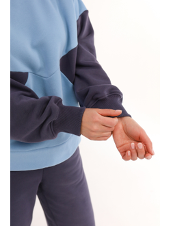 Свитшот  колорблок хлопковый велюр (небесный)