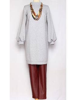 Платье-туника трикотажное "Стойка меланж" серое  р.42,44,46,48