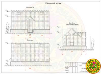 Сборочный чертёж теплицы Елизавета 6000x3000 мм, английский стиль, стекло и алюминий