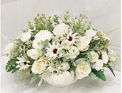 Цветочная композиция из искусственных цветов - Алиса в белом № МК008 - прекрасного качества