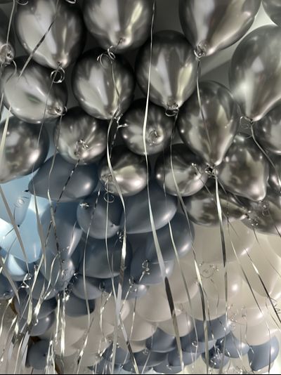 Шары серебристый, белый, ретро голубой 100 штук под потолок