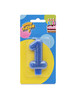 Свеча -цифра  блестящая № 1 синяя