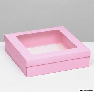 Коробка складная, крышка-дно, розовая, с окном 30 х 30 х 8 см