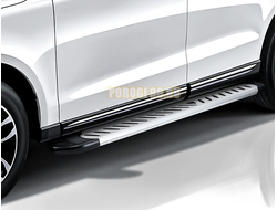 Пороги алюминиевые "Elite Silver" 2000 серебристые Slitkoff для Volkswagen AMAROK (2010-2015)
