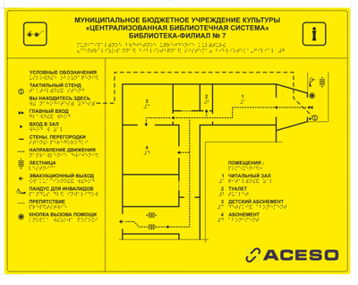 Мнемосхема тактильная на основе композитной алюминиевой панели размер 470 x 610 мм со шрифтом Брайля