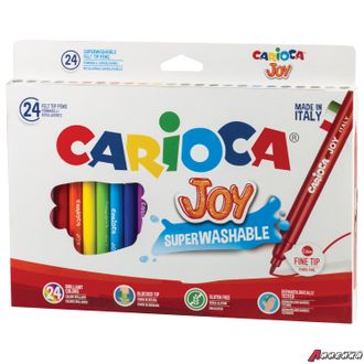 Фломастеры CARIOCA (Италия) «Joy», 24 цвета, суперсмываемые, вентилируемый колпачок, картонная коробка. 150108