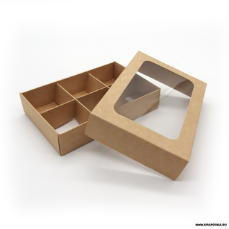 Коробка для конфет Бурый 6 шт (95 х 145 х 30 мм) Крышка - Дно