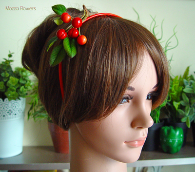 Ободок "С вишнями" из полимерной глины.