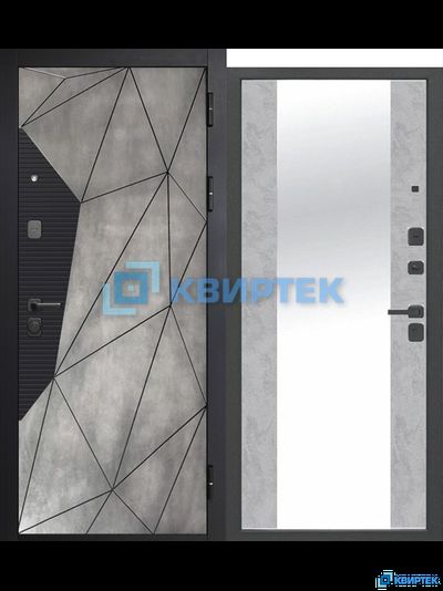 Дверь входная металлическая 9 см Геометрия Бетон снежный Зеркало купить в Челябинске | КВИРТЕК