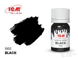 C1002	Краска акриловая, 12 мл, цвет Черный(Black)
