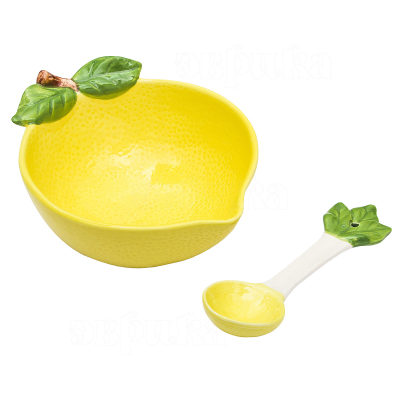 Салатник фарфоровый с ложкой Лимон