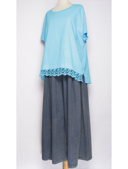 Блуза Бохо "Лён кружево " голубая, лайм, желтая, белая до р.54