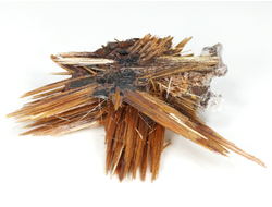 Редкость! Рутил свободного роста, сростки "звезды" золотистых игольчатых кристаллов на кристаллах гематита, Бразилия (30*18*9 мм, 1,95 г) №37912