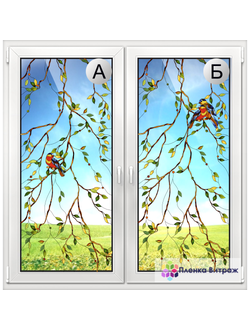 Витражная пленка, витражная пленка самоклеющаяся под заказ,пленочный витраж флора с птицами