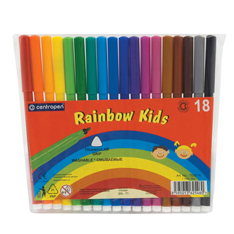 Фломастеры 18 ЦВЕТОВ CENTROPEN "Rainbow Kids", трехгранные, смываемые, вентилируемый колпачок, 7550/18ET, 7 7550 1802, 4 набора