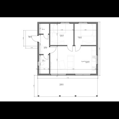 Одноэтажный каркасный дом с двумя спальнями и террасой (SK92)