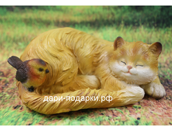 КОШКА спящая с птичкой 13*29см   0,8кг   полистоун Россия 1098/012481*