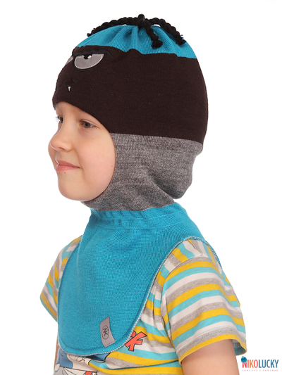 Шапка-шлем 19101-06 темно-коричневый,бирюзовый,серый, р. 48-50