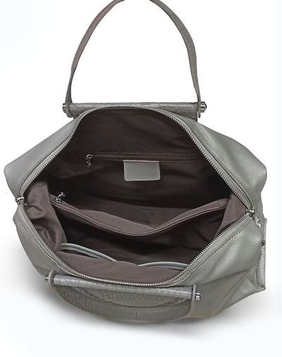 (АРТИКУЛ: 9955/1/9) СУМКА ЖЕНСКАЯ, СРЕДНЕГО РАЗМЕРА, НАТУРАЛЬНАЯ КОЖА, СЕРАЯ, С ПЛЕЧЕВЫМ РЕМНЕМ