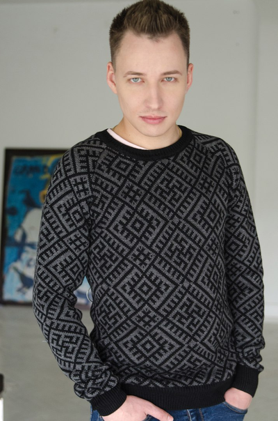 Джемпер "Обережной" Серый с черным орнаментом 44-46 р.