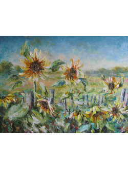 Картина Подсолнухи у забора Круглова Светлана