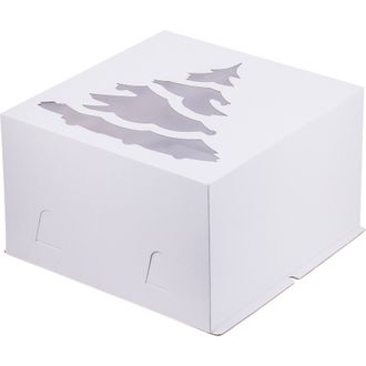 Коробка для торта с окном &quot;Новый год&quot; (белая), 300*300*190мм