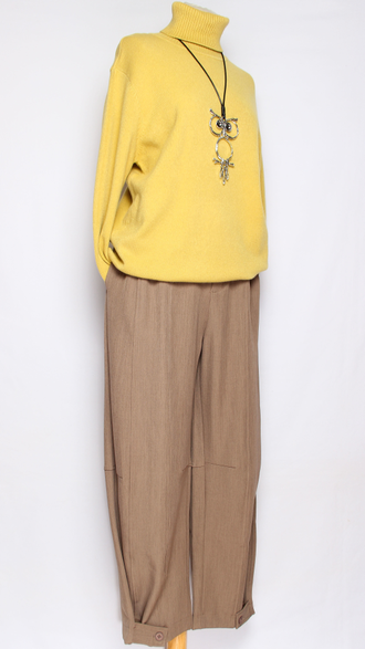 Брюки "Широкие хлястик" бежевые до р.52