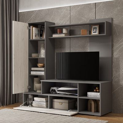 Гостиная Евро 2 (лдсп) (Графит/дуб крафт белый) , Ш1500хВ1520хГ440 мм