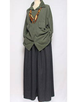 Рубашка Бохо вельветовая"КАРМАНЫ КЛАПАНЫ"  хаки до р.54