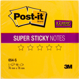 Блок-кубик Post-it Super Sticky 654-S, 76х76, желтый (90 л)