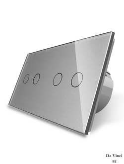 Четырёхклавишный сенсорный выключатель livolo на 2 поста серого цвета