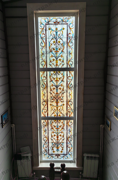 Витражная пленка, витражная пленка самоклеющаяся, пленочный витраж винтажный орнамент