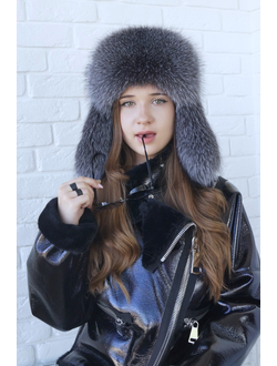 Ушанка "Полярная звезда" цвет черный + чернобурка