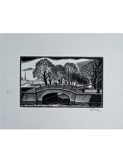 "Ленинград. Нижне-Лебяжий мост" ксилография Солодовникова Л.А. 1988 год