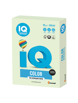 Бумага цветная IQ color, А4, 80 г/м2, 500 л., пастель, светло-зеленая, GN27