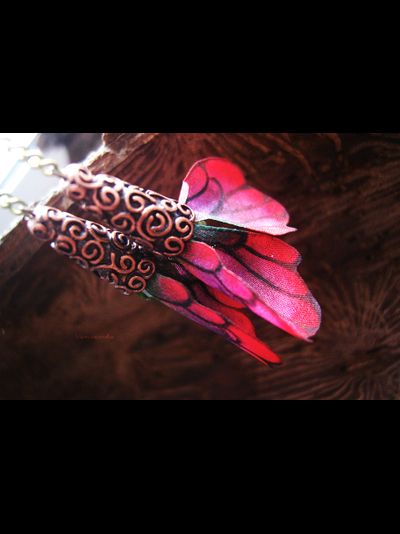 Волшебные серьги "Крылышки Маковой Феи" (шёлк, хрустальные бусины, чешский бисер)