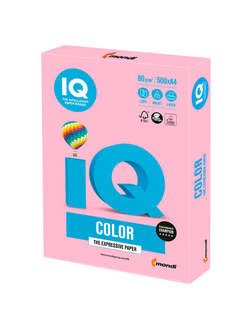 Бумага цветная IQ color, А4, 80 г/м2, 500 л., пастель, розовый фламинго, OPI74