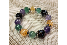 Браслет из камней: агат черный, аметист, цитрин, флюорит