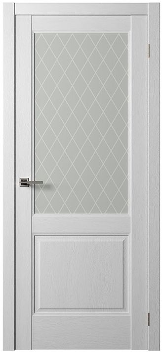 Межкомнатная дверь "НОВА-4" ясень белый (остекленная) С ВРЕЗКОЙ ПОД ЗАЩЕЛКУ 96