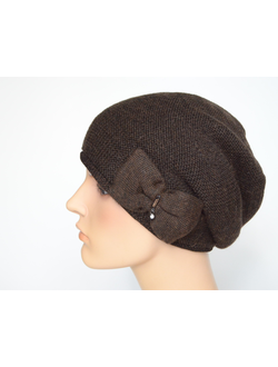 берет темно - коричневый Италия Vizio женский берет коричневого цвета вязаный из шерсти альпака